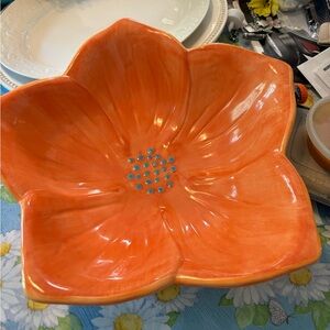 Very Large Salad Orange “Flower “ Bowl-hand Painted